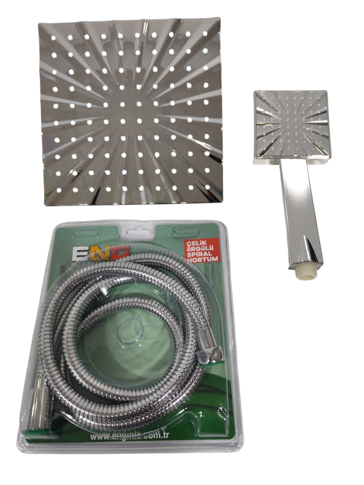 Krom Robot Duş Başlığı + El Duşu + Duş Hortumu + Duş Askısı | Üçlü Avantajlı Set – Uygun Fiyat