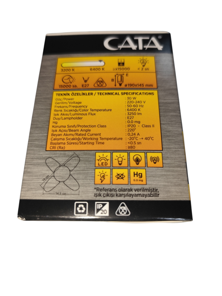 CATA CT-1151 LED Pervane Ampul 4 Kanatlı E27 32 W | Güçlü Aydınlatma