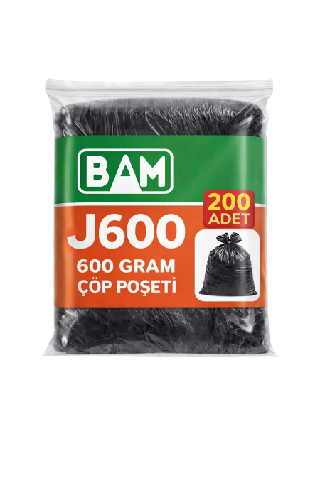 J600 600 Gram Siyah Çöp Poşeti 200 Adet Sanayi Tipi